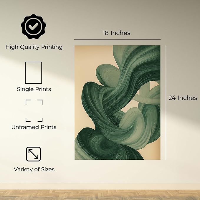 InkFlow Posters Fluid Brushstroke Poster - Modern Graphic Print - Trendy Wall Art for Living Room, Bedroom, Home - Calm Nature Decor - 18x24 Unframed Canvas Print