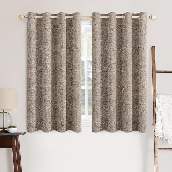 MIULEE 100% Blackout Linen Textured Curtains for Bedroom Solid Thermal Insulated Linen Grommet Room Darkening Curtains & Drapes Luxury Decor for Living Room 52 x 54 Inch (2 Panels)