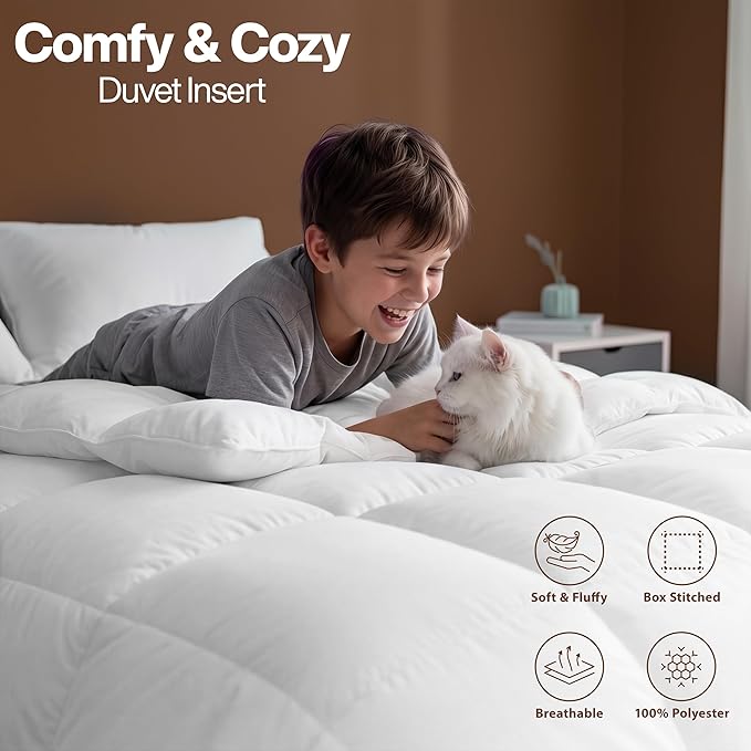 Utopia Bedding Comforter Duvet Insert, Quilted Comforter with Corner Tabs, Box Stitched Down Alternative Comforters King Size (White, Pack of 2)