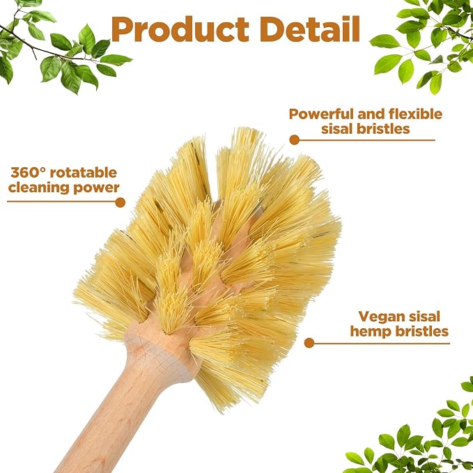 6 Pcs Natural Wooden Bottle Brush with Sisal Bristles, Long Beechwood Handle Bottle Brush Cleaner for Cleaning Bottles, Wide Mouth Mugs, Jars, Glasses, Dishes, Vases, Pitchers, 13.6 x 2.6 Inches