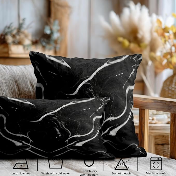 Shrahala Marble Black Decorative Throw Pillow Cover, Skin Black Marble Lumbar Pillowcase Blended Double-Sided No Inserts for Bedroom Living Room Set of 2 (12 X 20 in)