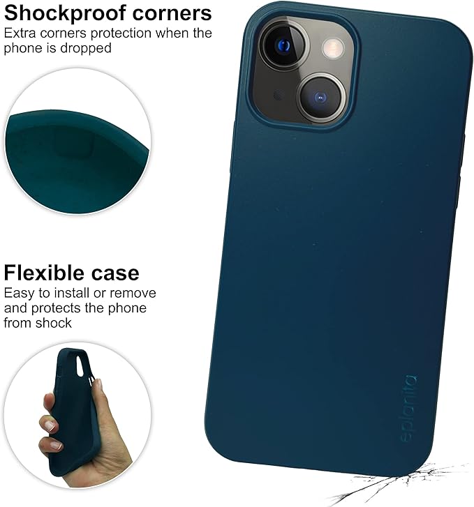 eplanita Eco Mobile Phone Case Compatible with iPhone 13 Mini, Plant Fiber, Drop Protection Cover, Durable and Sustainable (for iPhone 13 Mini, Dark Blue)