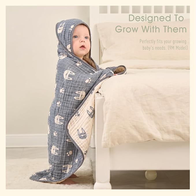 Ultra-Soft Muslin Baby Towel - 32 x 32 Inches, Ideal for Bath & Beach, Suitable for Both Boys & Girls from Newborns to Toddlers (Navy Blue Bunny)