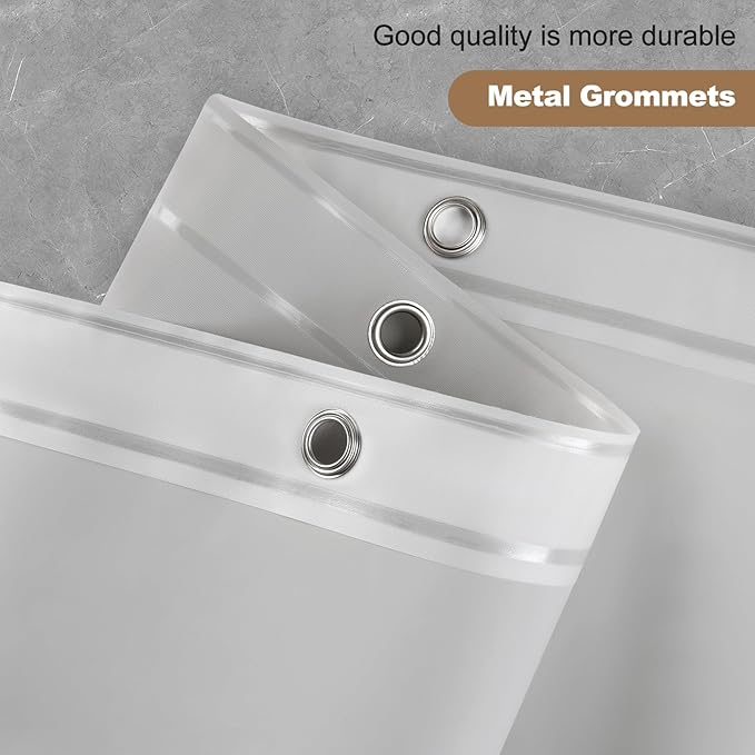 UFRIDAY Grey Shower Curtain Liner Premium PEVA 48 x72 inch,Heavy Duty Shower Curtain with 2 Weighted Magnets, Plastic Waterproof Grey Shower Curtains for Bathroom with 6 Hooks