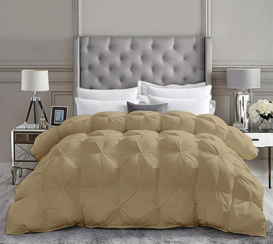 Full Size Down Alternative Comforter 82x86 Inch Taupe – 500 GSM Ultra Soft Breathable, Luxury Pintuck Pinch Pleat, All Season Duvet Insert with Corner Tabs, Machine Washable