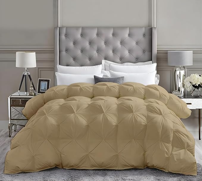 Grand Size Down Alternative Comforter 106x106 Inch Taupe – 500 GSM Ultra Soft Breathable, Luxury Pintuck Pinch Pleat, All Season Duvet Insert with Corner Tabs, Machine Washable