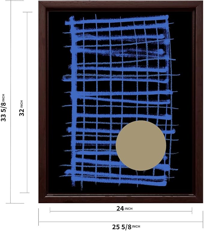 Monem Art Blue Grid Abstract Geometric Print - Modern Minimalist Art Poster - Wall Decor for Living Room, Bedroom or Office - 24x32 Brown Framed CANVAS Wall Art by Mareike Bohmer