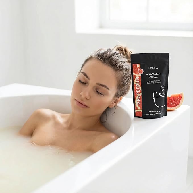 Dead Sea Soothing Bath Salt Soak with 21 Minerals – Relaxing, Detoxifying, and Nourishing for Skin – 14oz, Infused with Essential Oils – Rejuvenate Mind & Body. (Grapefruit)