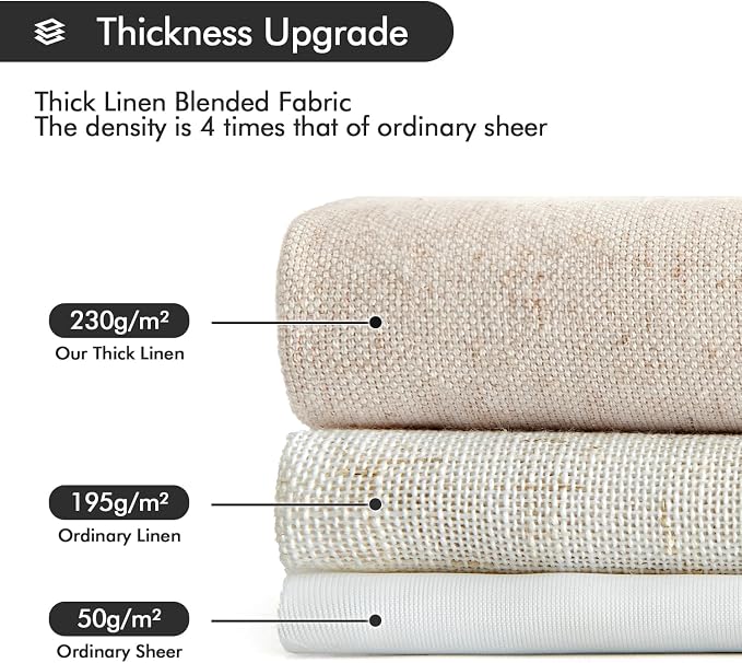MIULEE Non-See-Through Privacy Linen Curtains 2 Panels, Light Filtering Window Curtains Farn House Textured Back Tab Semi Sheer Drapes for Bedroom Living Room, 52 x 63 Inches Long, Birch