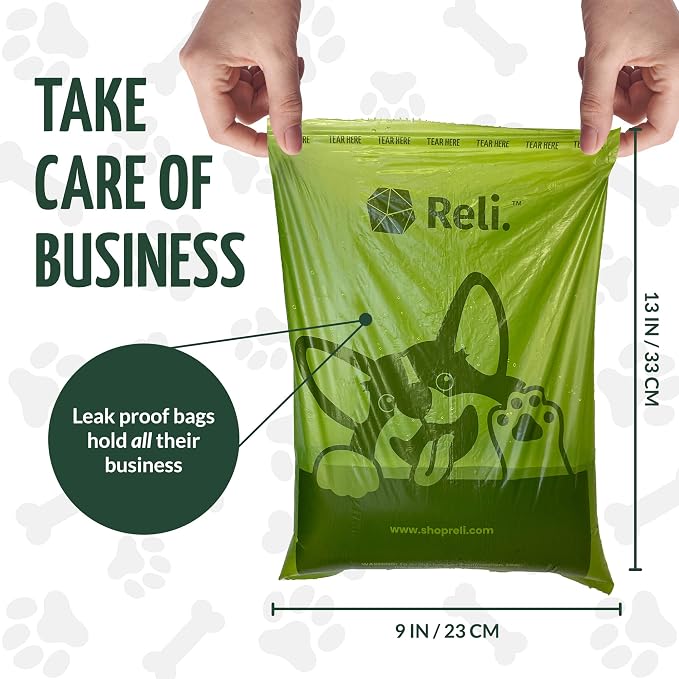 Reli. Poop Bags Rolls | Dog Poop Bags for Dogs (360 Count) | Biodegradable | Leak-Proof | 9x13" | Green Dispenser