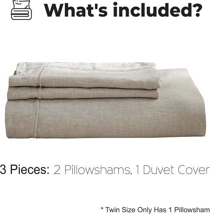 Simple&Opulence 100% Washed Linen Duvet Cover Set with Embroidered,3 Pieces Soft Farmhouse Comforter Set with Button Closure,1 Duvet Cover and 2 Pillowshams(King,Natural Linen)