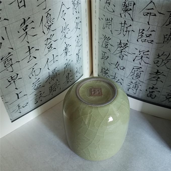 TeaCups 5-Ounce Japanese Style Coffee Cup Glazed-Cracked Porcelain Mugs Beer Handmade Celadon(1, Yellow Cracking)
