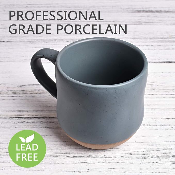 Bosmarlin Large Stoneware Speckled Coffee Mugs Set of 2, Big Tea Cup, 17 Oz, Dishwasher and Microwave Safe (Blue, 2)