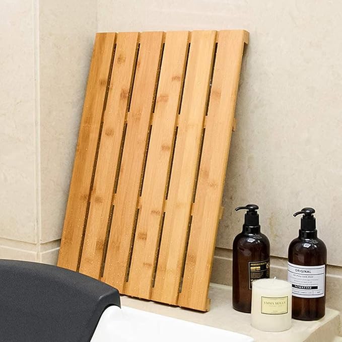 Natural Wooden Shower Mat,Bamboo Bath Mat,Duckboard Bath Mat,Wooden Bath Mats for Bathroom Non Slip Floor Mat Waterproof Bamboo Shower Mat for Indoor Or Outdoor,70x120cm/28x47in