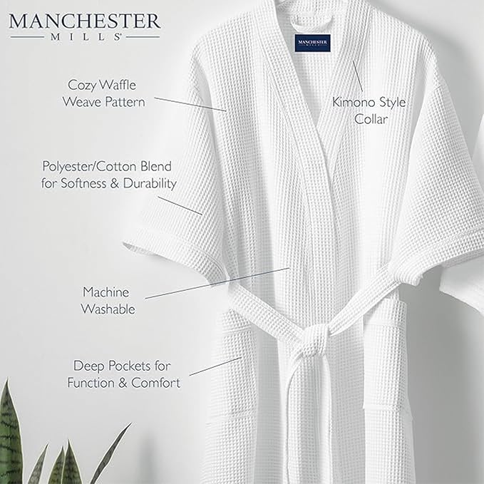Manchester Mills Waffle Weave Robe with Lightweight French Terry Lining - one size