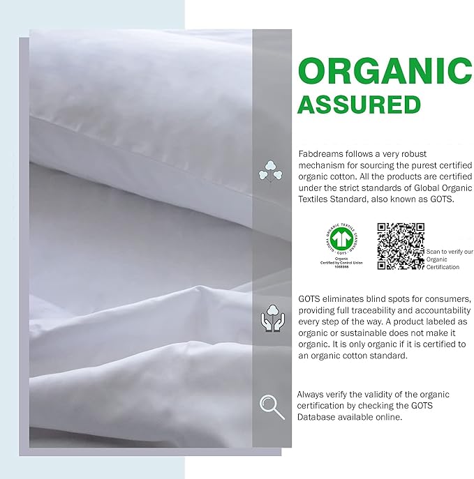 Fabdreams 100% Organic Cotton Twin XL Size Sheet Set | 400 Thread Count Sheet Set | GOTS Certified | Long Staple Cotton | Upto 17" Elasticised Deep Pockets | Soft Silky Shiny | White