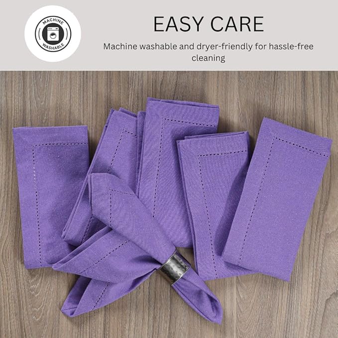 Hemstitch Dinner Napkins 100% Cotton Set of 6 - for Dining Weddings Parties Holidays Easter Everyday Use - Soft Durable Washable Table Napkins - 18x18 Inch Cloth Napkins Lavender