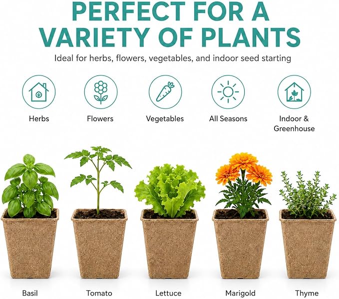 JOYSEUS 3.25" Seed Starter Pots, Organic Planting Peat Pots for Indoor Garden Seedling, 30 Pcs 100% Eco-Friendly and Biodegradable for Seed Germination