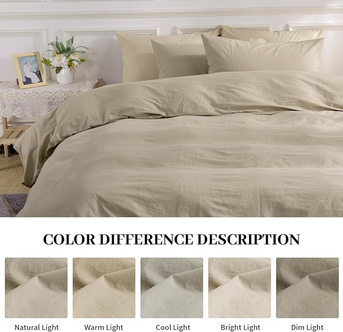 NEXHOME PRO Duvet Cover Set Oversized Queen 92"x98" Linen Feel Textured Organic Natural 100% Washed Cotton Duvet Cover 3 Pieces Bedding Set with Zipper Closure, Breathable, Soft (No Comforter)