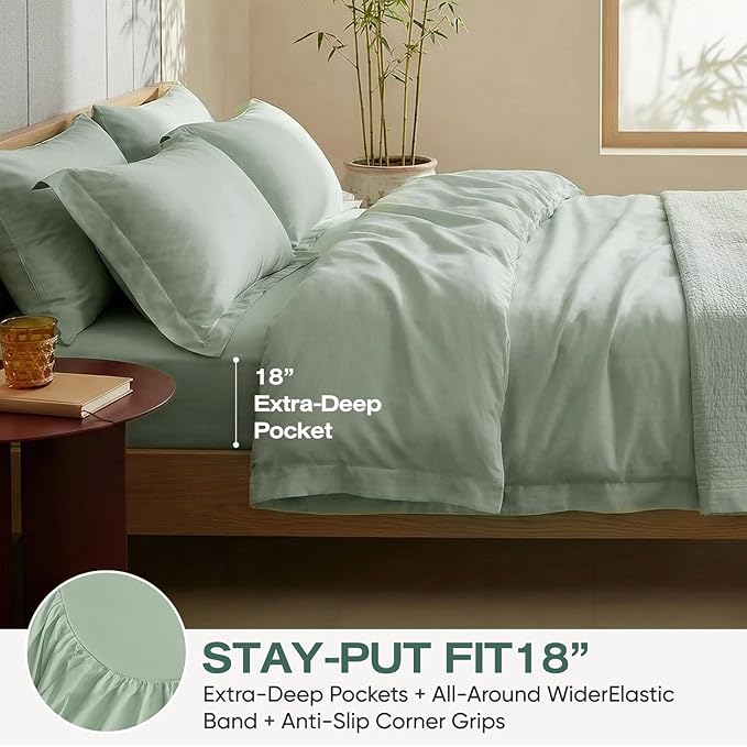 TWK Luxury Sheet Set, Genuine 100% Organic Viscose Derived from Bamboo, Cooling & Breathable, Silky Soft, Bedding Sheets & Pillowcases (Sea Glass, California King)
