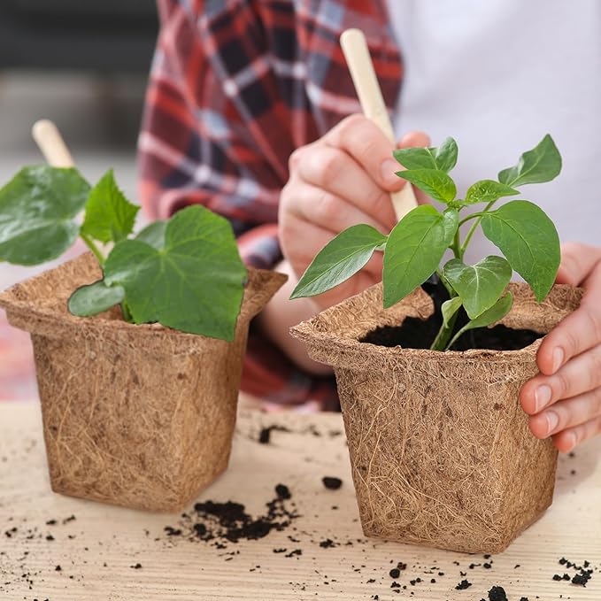 24 Pcs Coco Coir Plant Pots 4 Inch Biodegradable Seed Starter Cups, Coco Peat Seedling Cups Plant Nursery Cup Organic Coir Peat Pots for Seedlings, Herbs, Indoor/Outdoor Gardening