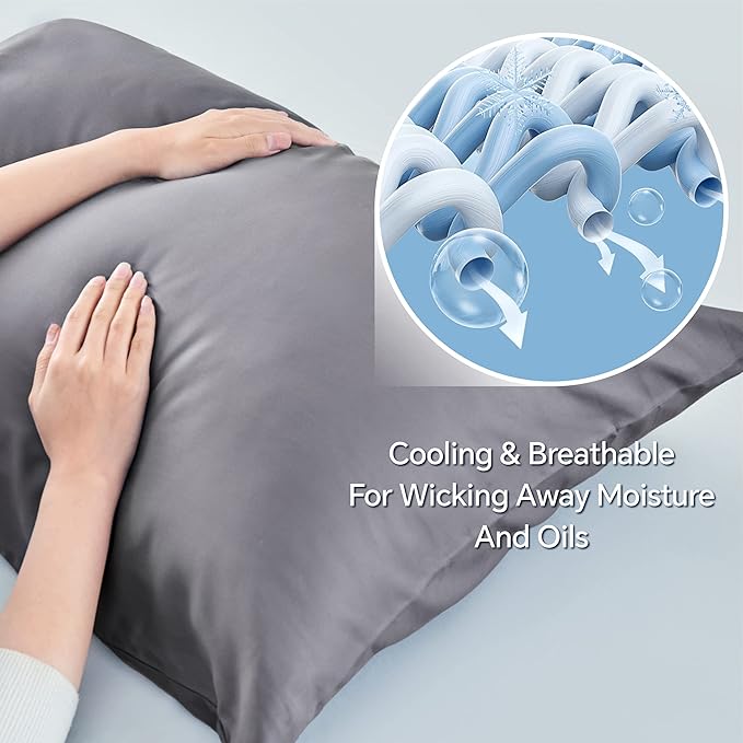 BEDELITE King Size Pillow Cases Set of 2, Rayon Derived from Bamboo, Cooling Pillow Cases for Hot Sleepers & Night Sweats, Breathable and Silky Soft Envelope Pillowcases(Grey, 20"x40")
