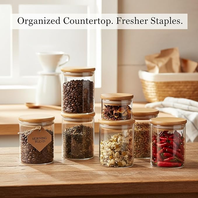 Borosilicate Glass Storage Jar with Bamboo Lid, Airtight Dry Food Canister for Kitchen Pantry & Countertop Organization
