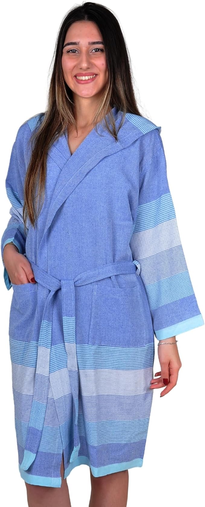ATANI 100% Turkish Cotton Bathrobe S-XXL for Women & Men – Peshtemal Style Soft Cozy Lounge Robe, Absorbent & Lightweight