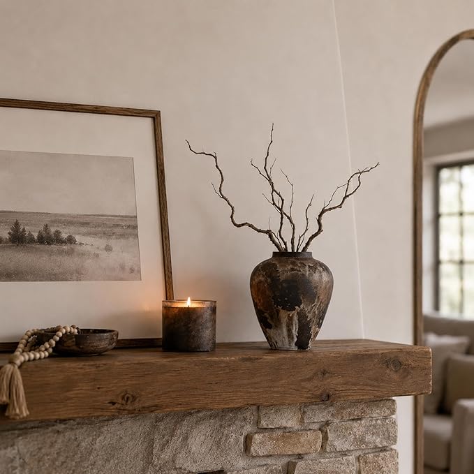 Wabi Sabi Vase 8.6in, Brown Ceramic Vase with Waterproof Coating, Rustic Ceramic Vase for Table Centerpiece, Entryway Shelf Decor, Rustic Farmhouse Pottery Vase