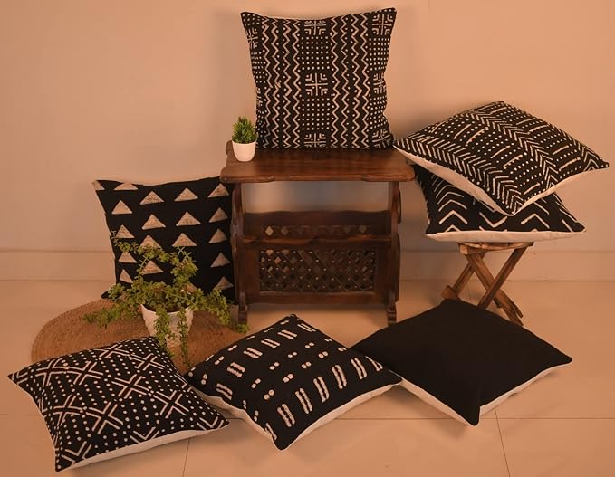 Trade Star 100% Cotton Throw Pillow Cover Handloom Square Cushion Case Tribal Print Bedding Sofa Cushion Case Farmhouse Floor Decor Cushion Cover Handmade for Room Decor (18x18 Inches)