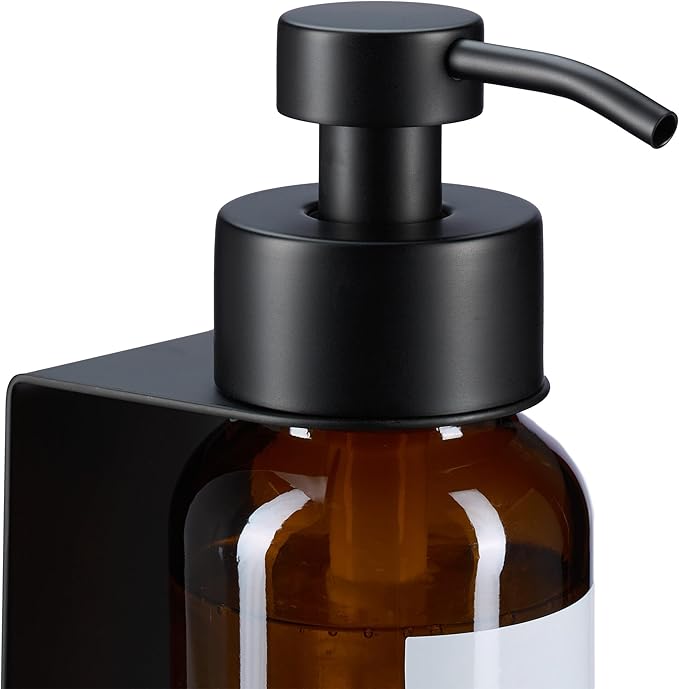 Relaxdays Soap Dispenser, Set of 2, 250 ml, Glass, Stainless Steel, Wall-Mounted, Adhesive, Sanitiser Pump, Brown/Black
