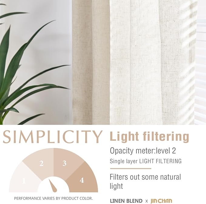 Linen Curtains for Living Room Bedroom 84 Inches Long Thick Linen Textured Beige Curtains Light Filtering Natural Semi Sheer Farmhouse Window Drapes, Country Rustic Drapes 2 Panels Back Tab/Rod Pocket