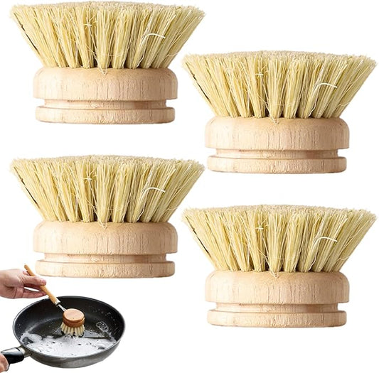 Wooden Dish Brush 4Pcs Natural Bamboo Dish Brush with Sisal Fibers Eco-Friendly Scrubber for Kitchen Cleaning