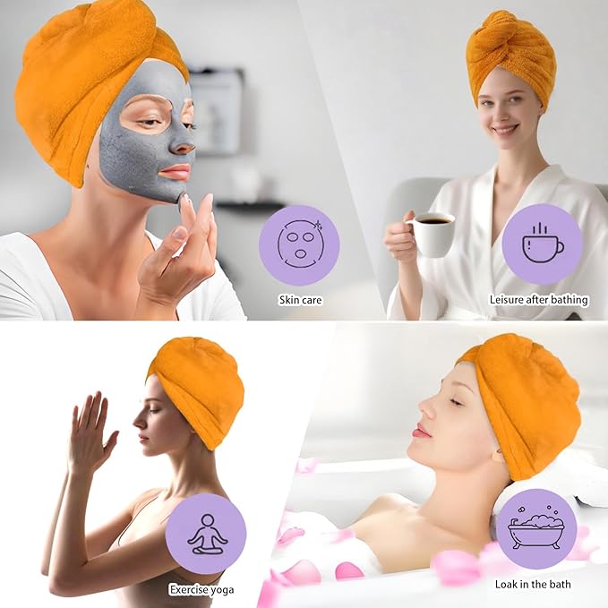 Microfiber Hair Drying Towel Wrap for Women, Hair Turbans Towel for Wet Hair,turbie Twist Hair Towels(The Color of the Picture is for Reference only) (Apricot Yellow-Double Layer)