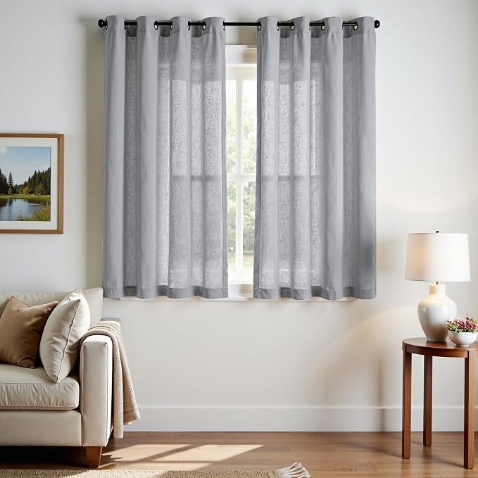 jinchan Grey Sheer Curtains 63 Inch Length for Door Window Light Weight Two Pages Curtains for Living Room Light Filtering Grommet Drapes Semi Transparent Drapes Providing Privacy for Bedroom 50"Wide