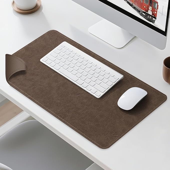 Imitation Crazy Horse Leather Desk Mat - Waterproof Desk Pad - Ideal for Large Mouse Pad and Desk Mats on Top of Desks (Chestnut+Chestnut, 33"*13")