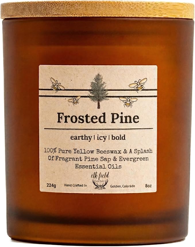 Frosted Pine Organic Beeswax Candle, 8oz | 2 Ingredients | 100% Pure Beeswax Candles, Non Toxic, Natural, Organic Candles, Essential Oil Scented, 50 Hour