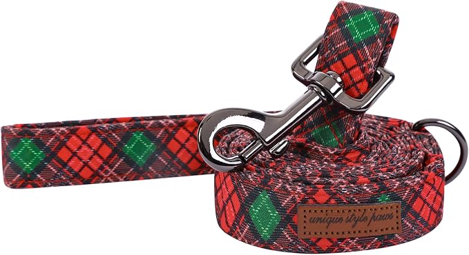 Unique style paws Christmas Dog Leash Matching Black Green Plaid Themed Collar for Dogs and Cats-S