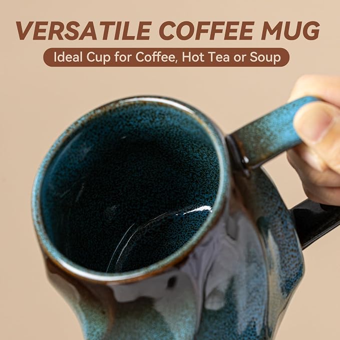 Deep Sea Aurora Ceramic Coffee Mug - 17 oz Unique Reactive Glaze Coffee Cup with Ergonomic Handle, Ceramic Mug for Office Home, Birthday Gift for Men Women