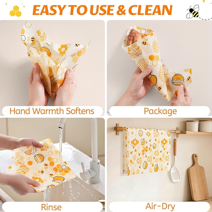 Beeswax Wraps for Food – Reusable Beeswax Bread Bag & Sandwich Wrap, Organic & Eco-Friendly & Sustainable Bees Paper, Perfect Alternative to Aluminum Foil Sourdough Storage & Plastic Wrap（Bee jar）