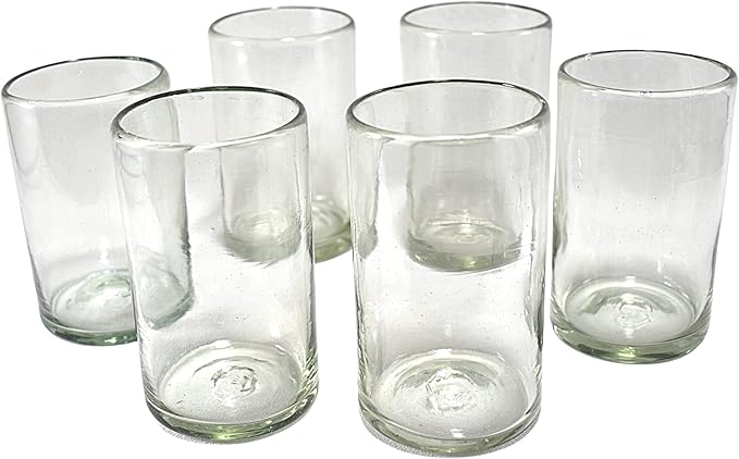 Hand Blown Drinking Glasses Artisan Crafted from Mexico Set of 6 pieces (Natural, Water 16 Oz.)