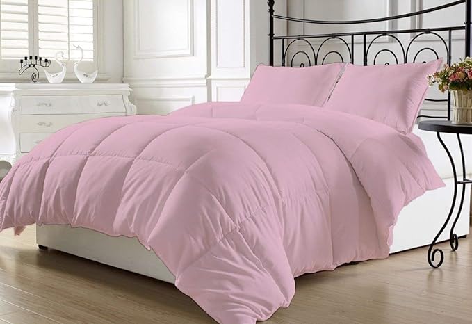 Luxurious and Hypoallergenic 600 Thread Count 1 Piece Down Alternative Comforter 100% Egyptian Cotton Solid (Twin/Twin XL, Pink)