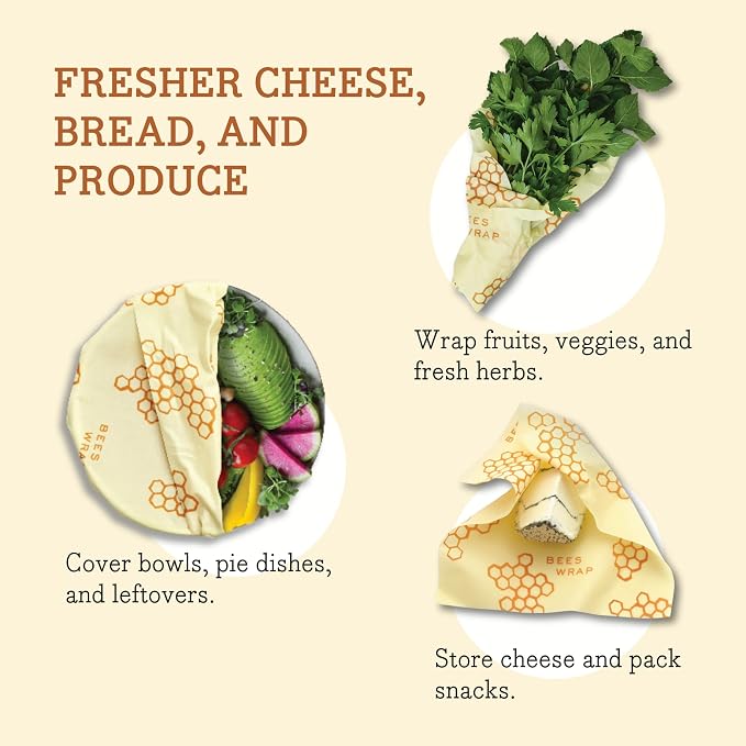 Bee's Wrap Beeswax Wraps for Food - 3 Pack of Medium Beeswax Wraps - Plastic Free Made in USA Reusable Natural Food Wrap - Honeycomb Print