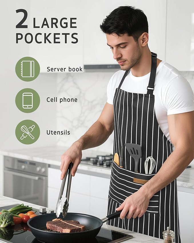 Syntus Apron for Men Women, Adjustable Cooking Kitchen Chef Aprons with 2 Pockets