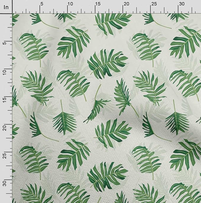 Soimoi Leaves Print - Green, Viscose Rayon Fabric Material - 42 Inch Wide, 1 Yard, Unstitched Material for Dresses, Blouses, Skirts, Sleepwear, Kids Clothing