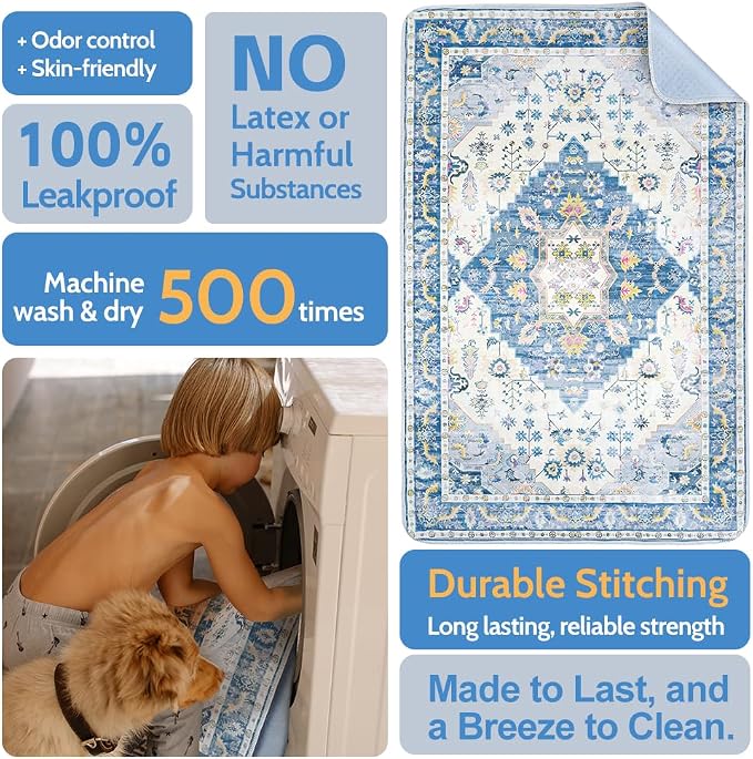 Washable Pee Pads for Dogs, 2 Pack Reusable Puppy Training Pads 40"x26" Super Absorbent Waterproof Dog Training Pads, Non-Slip Potty Pads, Whelping Pads Litter Mat Blue Medallion