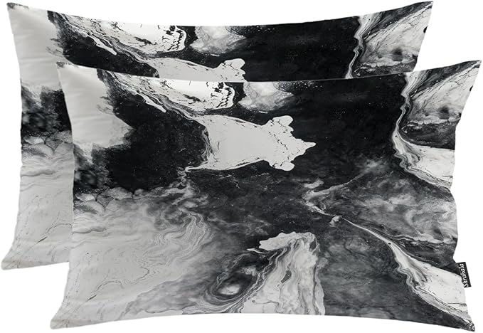 Shrahala Black and White Pillowcases, Watercolor Abstract Hand Painting On Canvas Modern Lumbar Pillow Cover Blended Double-Sided No Inserts for Bedroom Sofa Living Room Set of 2 (26 X 20 in)