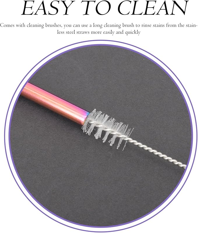 BESPORTBLE Reusable 11pcs Colored 304 Stainless Steel Straws Set with Cleaning Brush and Carrying Bag, Multipurpose Sturdy Metal Drinking Straws for Coffee, Milk, and Party Use