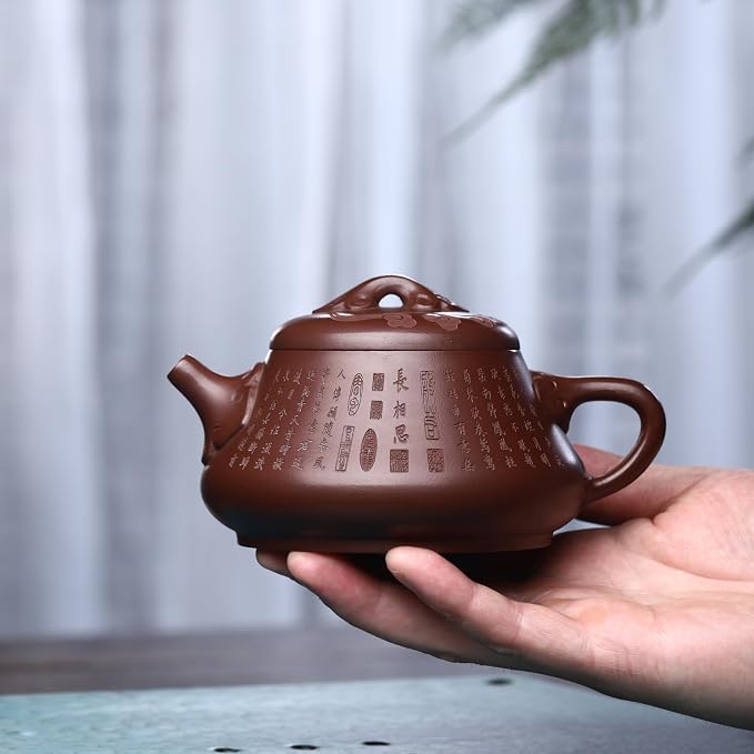Zisha Teapot, Chinese Yixing Clay Handmade Tea Pot 10.8 Oz, Infuse Brew Kung Fu Loose Leaf Tea Maker -XiangsiShipiao,Zini Purple Clay