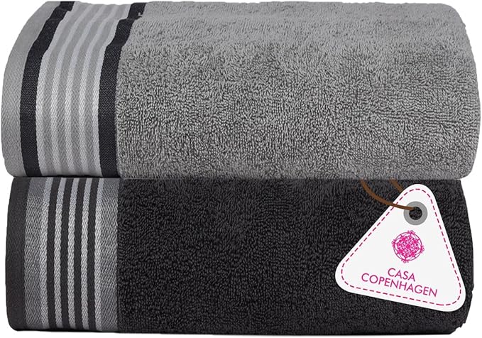 CASA COPENHAGEN He & She 2Pcs 100% Egyptian Cotton Large Designer Bathsheet Towels Gift Set- Pine Grey - Grey Voilet, 550GSM, 35"x70" 2Bath Sheet Towels for Bathroom Set for Women & Men